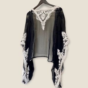 Vintage Chiffon Kimono With Crochet